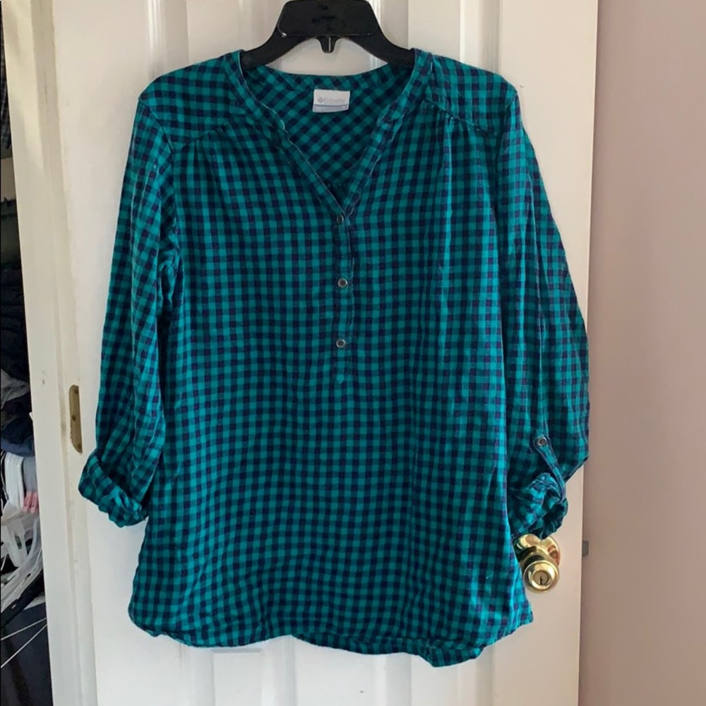 Columbia plaid 1/2 button down